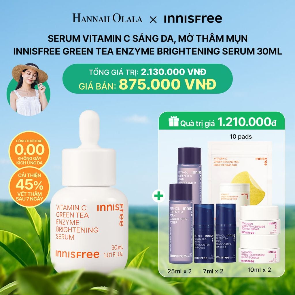  DEAL 20: SERUM VITAMIN C SÁNG DA, MỜ THÂM MỤN INNISFREE GREEN TEA ENZYME BRIGHTENING SERUM 30ML 