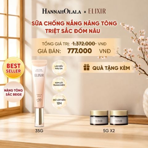  [SẮC BEIGE MỚI] KEM CHỐNG NẮNG DẠNG SỮA NÂNG TÔNG CHỐNG LÃO HÓA TRIỆT SẮC ĐỐM NÂU ELIXIR DAY CARE REVOLUTION TONE-UP PURE BEIGE 35G - DEAL 21 - B8 