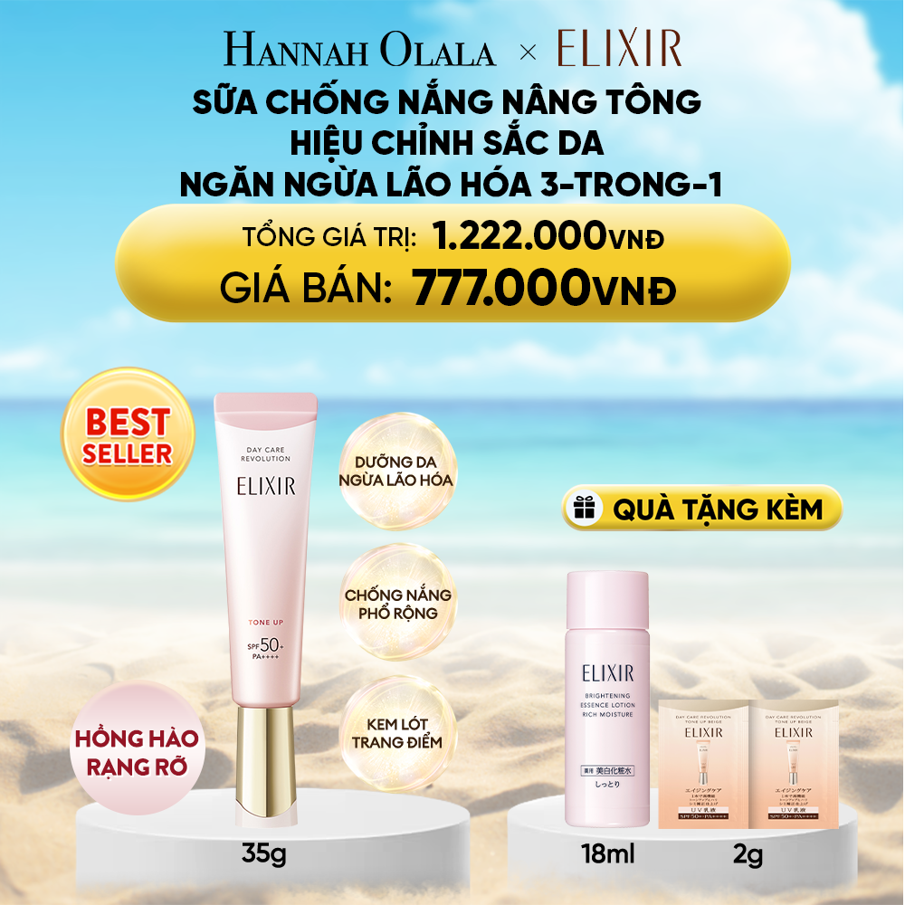 A1233_deal 21: [sắc hồng baby] kem chống nắng dạng sữa nâng tông cho da xỉn màu elixir day care revolution tone up pink+35g