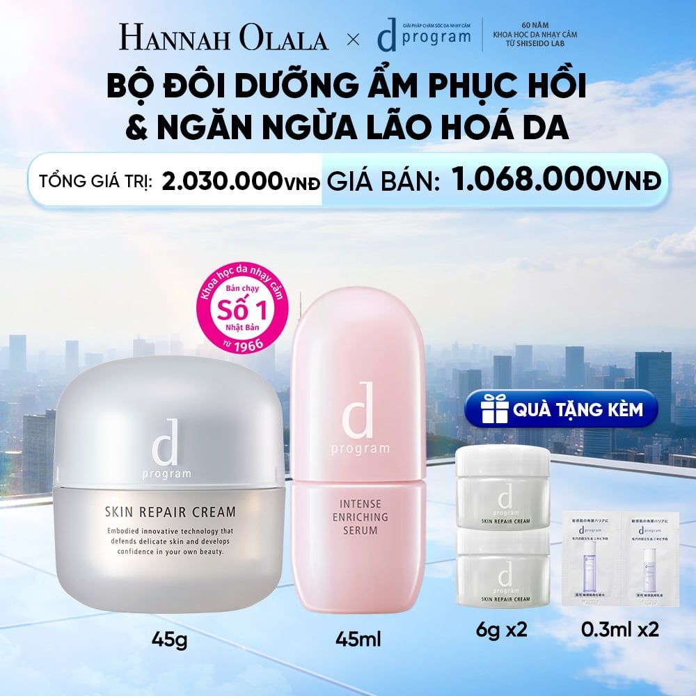  COMBO SERUM GIÚP CẢI THIỆN TÌNH TRẠNG LÃO HÓA SỚM D PROGRAM INTENSE ENRICHING SERUM 45ML & KEM DƯỠNG PHỤC HỒI DA MICROBIOME SKIN REPAIR CREAM 45G - DEAL 21 