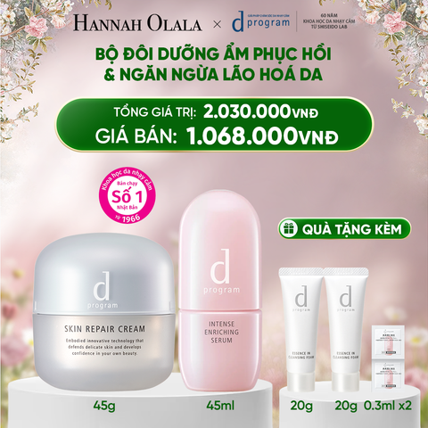  DEAL 21: COMBO SERUM GIÚP CẢI THIỆN TÌNH TRẠNG LÃO HÓA SỚM D PROGRAM INTENSE ENRICHING SERUM 45ML & KEM DƯỠNG PHỤC HỒI DA MICROBIOME SKIN REPAIR CREAM 45G 