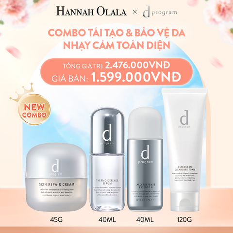  A243_DEAL 5: COMBO SỮA RỬA MẶT TẠO BỌT DƯỠNG DA DPROGRAM 120G & SERUM CÂN BẰNG NHIỆT ĐỘ DA D PROGRAM 40ML & KEM DƯỠNG PHỤC HỒI DA DPROGRAM 45G & TINH CHẤT CHỐNG NẮNG KIỀM DẦU DPROGRAM ALLERDEFENSE ESSENSE 40ML 