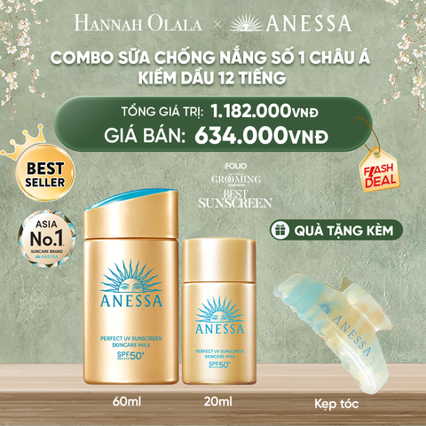  D2000_DEAL 21: COMBO KEM CHỐNG NẮNG DẠNG SỮA DƯỠNG DA KIỀM DẦU BẢO VỆ HOÀN HẢO ANESSA GOLD MILK SPF50+ PA++++ 60ML + 20ML 