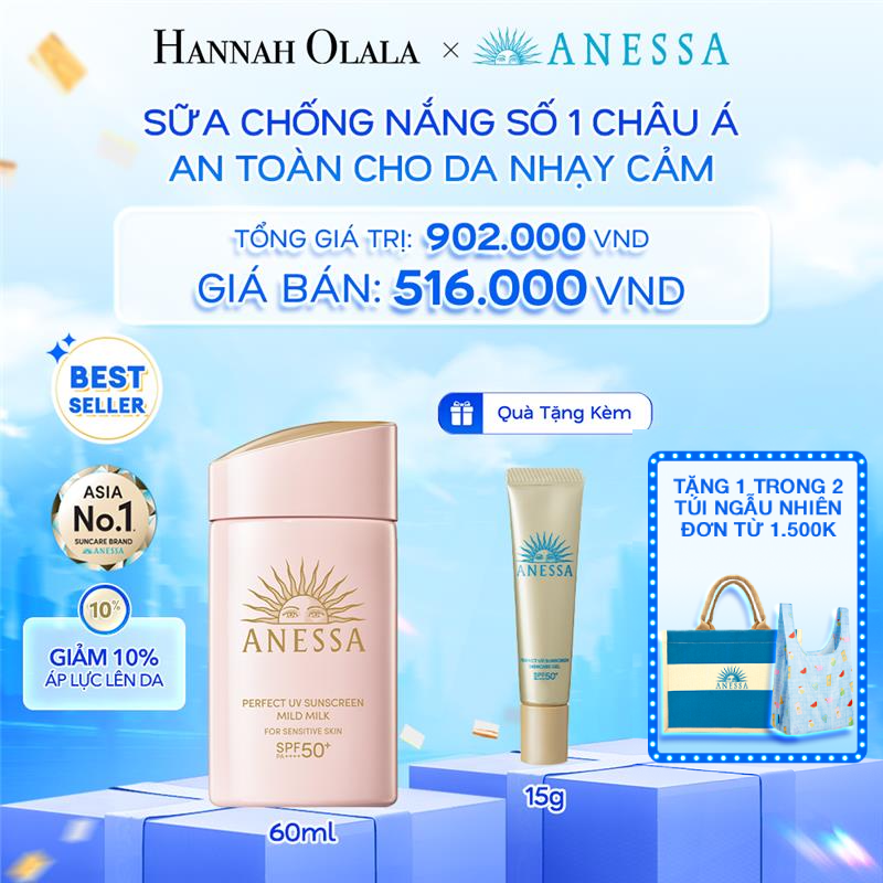  A13: DEAL 20: SỮA CHỐNG NẮNG DƯỠNG DA DỊU NHẸ AN TOÀN CHO DA NHẠY CẢM VÀ TRẺ EM ANESSA MILD MILK SPF50+ PA++++ 60ML 