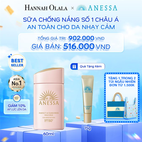  A13: DEAL 20: SỮA CHỐNG NẮNG DƯỠNG DA DỊU NHẸ AN TOÀN CHO DA NHẠY CẢM VÀ TRẺ EM ANESSA MILD MILK SPF50+ PA++++ 60ML 