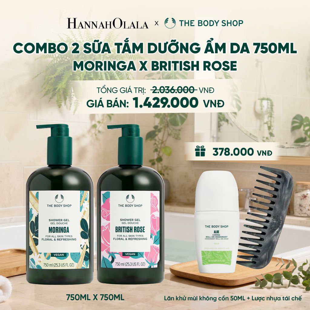  COMBO 2 SỮA TẮM THIÊN NHIÊN DƯỠNG ẨM NGÁT HƯƠNG 750ML - MORINGA X BRITISH ROSE - M21 