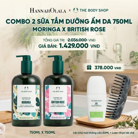  COMBO 2 SỮA TẮM THIÊN NHIÊN DƯỠNG ẨM NGÁT HƯƠNG 750ML - MORINGA X BRITISH ROSE - M21 