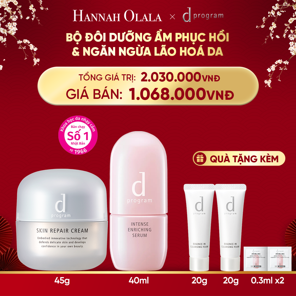  DEAL 21: COMBO SERUM GIÚP CẢI THIỆN TÌNH TRẠNG LÃO HÓA SỚM D PROGRAM INTENSE ENRICHING SERUM 45ML & KEM DƯỠNG PHỤC HỒI DA MICROBIOME SKIN REPAIR CREAM 45G 