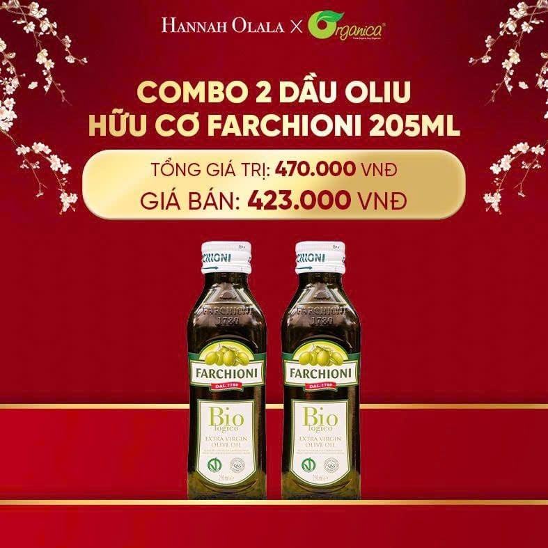  DEAL 21: COMBO 2 DẦU OLIU HỮU CƠ FARCHIONI 205ML 