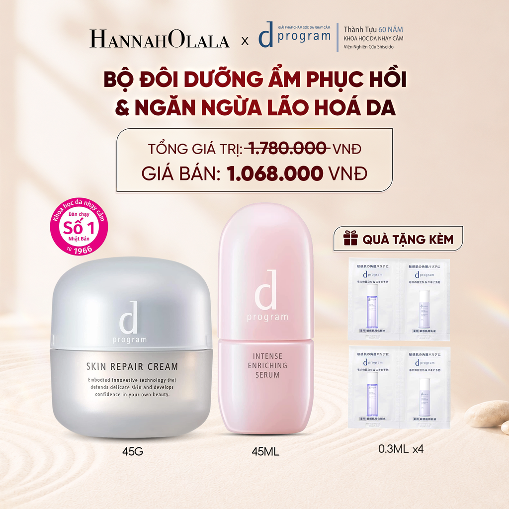  COMBO SERUM GIÚP CẢI THIỆN TÌNH TRẠNG LÃO HÓA SỚM D PROGRAM INTENSE ENRICHING SERUM 45ML & KEM DƯỠNG PHỤC HỒI DA MICROBIOME SKIN REPAIR CREAM 45G - DEAL 21 