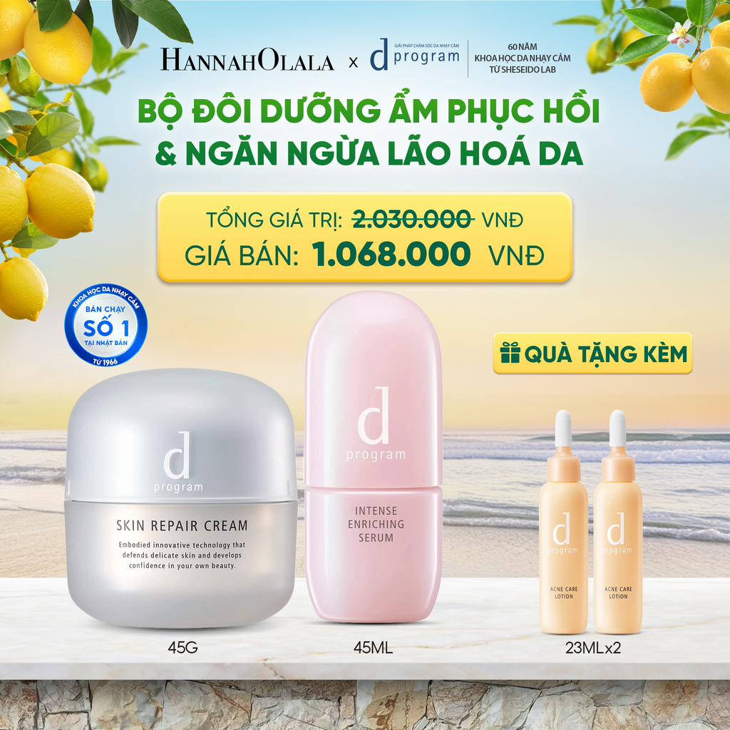  COMBO SERUM GIÚP CẢI THIỆN TÌNH TRẠNG LÃO HÓA SỚM D PROGRAM INTENSE ENRICHING SERUM 45ML & KEM DƯỠNG PHỤC HỒI DA MICROBIOME SKIN REPAIR CREAM 45G - DEAL 21 