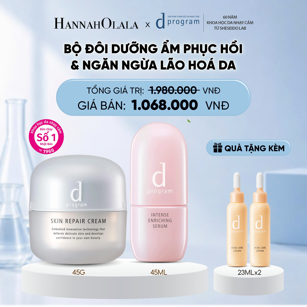  COMBO SERUM GIÚP CẢI THIỆN TÌNH TRẠNG LÃO HÓA SỚM D PROGRAM INTENSE ENRICHING SERUM 45ML & KEM DƯỠNG PHỤC HỒI DA MICROBIOME SKIN REPAIR CREAM 45G - DEAL 21 