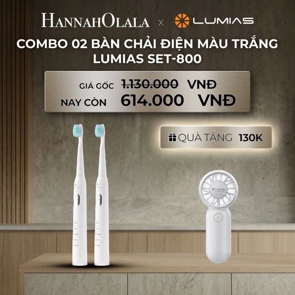  B130_DEAL 22: COMBO 02 BÀN CHẢI ĐIỆN MÀU TRẮNG LUMIAS SET-800 