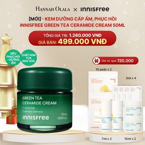  DEAL 21: [MỚI] KEM DƯỠNG CẤP ẨM, PHỤC HỒI INNISFREE GREEN TEA CERAMIDE CREAM 50ML 