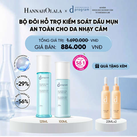  [MỚI] COMBO NƯỚC DƯỠNG ẨM KIỀM DẦU NGỪA MỤN CHO DA NHẠY CẢM DPROGRAM BALANCING ACNE CARE LOTION 125ML & SỮA DƯỠNG ẨM KIỀM DẦU NGỪA MỤN CHO DA NHẠY CẢM DPROGRAM BALANCING ACNE CARE EMULSION 100ML - DEAL 22 