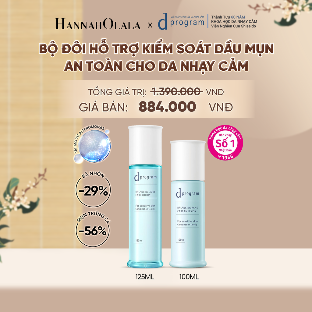  [MỚI] COMBO NƯỚC DƯỠNG ẨM KIỀM DẦU NGỪA MỤN CHO DA NHẠY CẢM DPROGRAM BALANCING ACNE CARE LOTION 125ML & SỮA DƯỠNG ẨM KIỀM DẦU NGỪA MỤN CHO DA NHẠY CẢM DPROGRAM BALANCING ACNE CARE EMULSION 100ML - DEAL 22 - A1256 