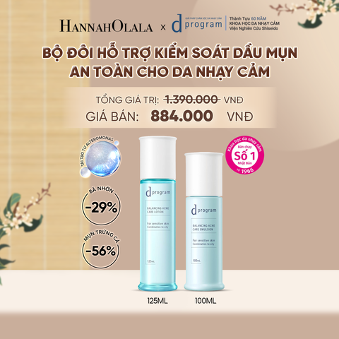  [MỚI] COMBO NƯỚC DƯỠNG ẨM KIỀM DẦU NGỪA MỤN CHO DA NHẠY CẢM DPROGRAM BALANCING ACNE CARE LOTION 125ML & SỮA DƯỠNG ẨM KIỀM DẦU NGỪA MỤN CHO DA NHẠY CẢM DPROGRAM BALANCING ACNE CARE EMULSION 100ML - DEAL 22 - A1256 