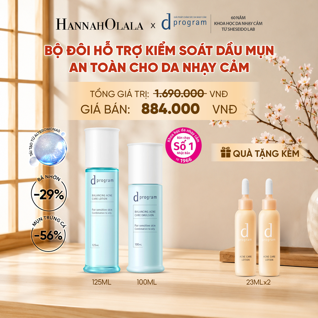  [MỚI] COMBO NƯỚC DƯỠNG ẨM KIỀM DẦU NGỪA MỤN CHO DA NHẠY CẢM DPROGRAM BALANCING ACNE CARE LOTION 125ML & SỮA DƯỠNG ẨM KIỀM DẦU NGỪA MỤN CHO DA NHẠY CẢM DPROGRAM BALANCING ACNE CARE EMULSION 100ML - DEAL 22 