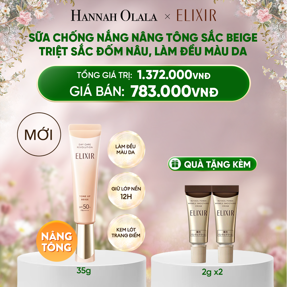  E1701_DEAL 22: | SẮC BEIGE MỚI | SỮA CHỐNG NẮNG NÂNG TÔNG CHỐNG LÃO HÓA TRIỆT SẮC ĐỐM NÂU ELIXIR DAY CARE REVOLUTION TONE-UP PURE BEIGE 35G 