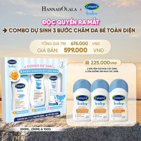  COMBO DỰ SINH CHĂM SÓC TOÀN DIỆN CHO BÉ SƠ SINH SỮA TẮM GỘI WS CALENDULA 230ML + KEM DƯỠNG ẨM SOOTHING 100G + DẦU MASSAGE CETAPHIL BABY VỚI CALENDULA HOA CÚC HỮU CƠ - B600 