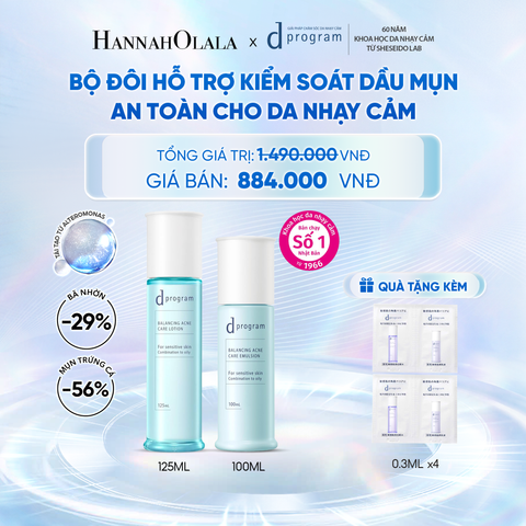  [MỚI] COMBO NƯỚC DƯỠNG ẨM KIỀM DẦU NGỪA MỤN CHO DA NHẠY CẢM DPROGRAM BALANCING ACNE CARE LOTION 125ML & SỮA DƯỠNG ẨM KIỀM DẦU NGỪA MỤN CHO DA NHẠY CẢM DPROGRAM BALANCING ACNE CARE EMULSION 100ML - DEAL 22 - C50 