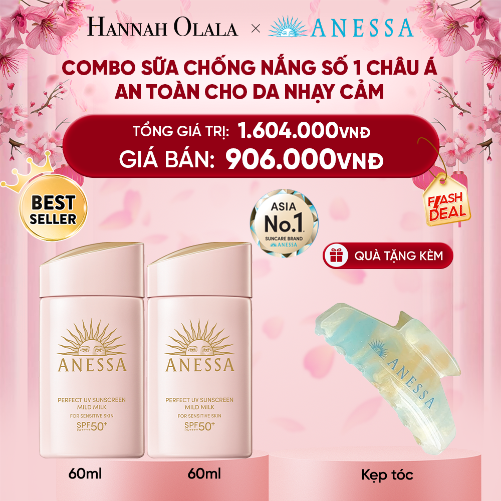  DEAL 22: COMBO KEM CHỐNG NẮNG DẠNG SỮA DƯỠNG DA DỊU NHẸ AN TOÀN CHO DA NHẠY CẢM VÀ TRẺ EM ANESSA MILD MILK SPF50+ PA++++ 60MLX2 