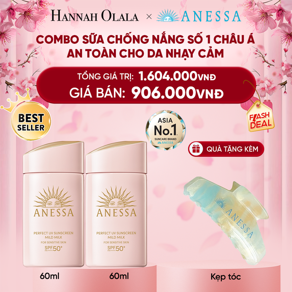  DEAL 22: COMBO KEM CHỐNG NẮNG DẠNG SỮA DƯỠNG DA DỊU NHẸ AN TOÀN CHO DA NHẠY CẢM VÀ TRẺ EM ANESSA MILD MILK SPF50+ PA++++ 60MLX2 