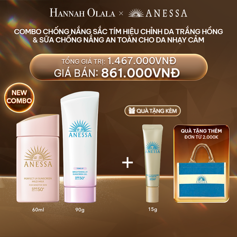  DEAL 23: COMBO GEL CHỐNG NẮNG DƯỠNG SÁNG NÂNG TÔNG & HIỆU CHỈNH SẮC TÍM ANESSA BRIGHTENING GEL SPF50+ PA++++ 90G& SỮA CHỐNG NẮNG DƯỠNG DA NHẠY CẢM ANESSA MILD MILK SPF50+ PA++++ 60ML 