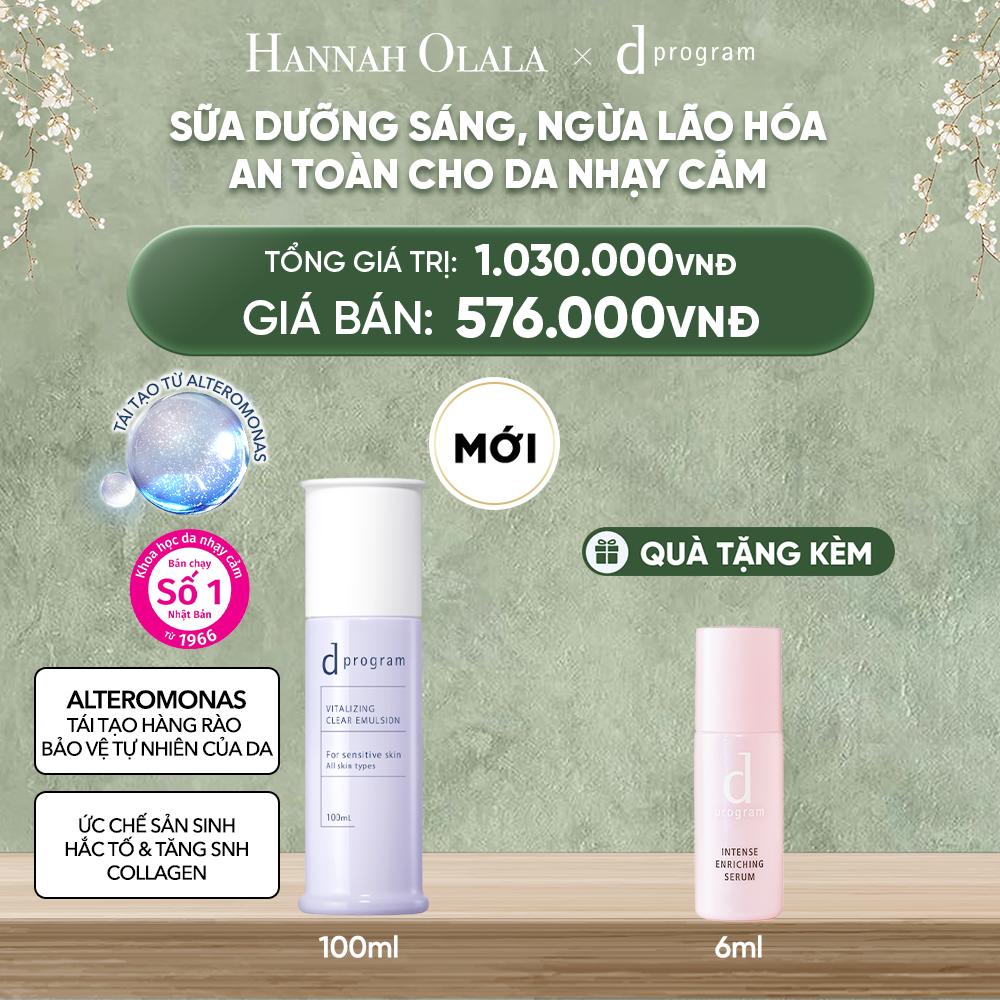  DEAL 22: [MỚI] SỮA DƯỠNG SÁNG DA, CHĂM SÓC DA NHẠY CẢM & HỖ TRỢ NGĂN LÃO HÓA DPROGRAM VITALIZING CLEAR EMULSION 100ML 