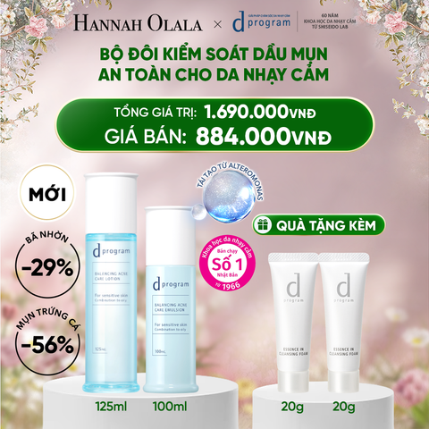  DEAL 22: [MỚI] COMBO NƯỚC DƯỠNG ẨM KIỀM DẦU NGỪA MỤN CHO DA NHẠY CẢM DPROGRAM BALANCING ACNE CARE LOTION 125ML & SỮA DƯỠNG ẨM KIỀM DẦU NGỪA MỤN CHO DA NHẠY CẢM DPROGRAM BALANCING ACNE CARE EMULSION 100ML 