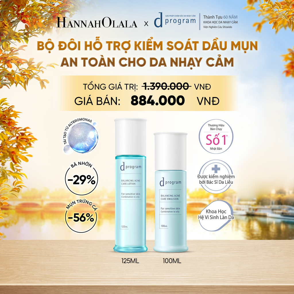  [MỚI] COMBO NƯỚC DƯỠNG ẨM KIỀM DẦU NGỪA MỤN CHO DA NHẠY CẢM DPROGRAM BALANCING ACNE CARE LOTION 125ML & SỮA DƯỠNG ẨM KIỀM DẦU NGỪA MỤN CHO DA NHẠY CẢM DPROGRAM BALANCING ACNE CARE EMULSION 100ML - DEAL22 - E113 