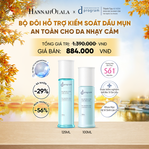  [MỚI] COMBO NƯỚC DƯỠNG ẨM KIỀM DẦU NGỪA MỤN CHO DA NHẠY CẢM DPROGRAM BALANCING ACNE CARE LOTION 125ML & SỮA DƯỠNG ẨM KIỀM DẦU NGỪA MỤN CHO DA NHẠY CẢM DPROGRAM BALANCING ACNE CARE EMULSION 100ML - DEAL22 - E113 