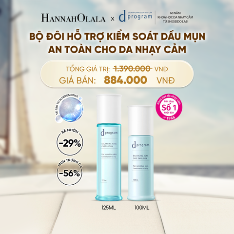  [MỚI] COMBO NƯỚC DƯỠNG ẨM KIỀM DẦU NGỪA MỤN CHO DA NHẠY CẢM DPROGRAM BALANCING ACNE CARE LOTION 125ML & SỮA DƯỠNG ẨM KIỀM DẦU NGỪA MỤN CHO DA NHẠY CẢM DPROGRAM BALANCING ACNE CARE EMULSION 100ML - DEAL 22 