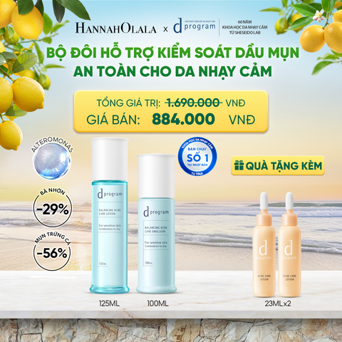  [MỚI] COMBO NƯỚC DƯỠNG ẨM KIỀM DẦU NGỪA MỤN CHO DA NHẠY CẢM DPROGRAM BALANCING ACNE CARE LOTION 125ML & SỮA DƯỠNG ẨM KIỀM DẦU NGỪA MỤN CHO DA NHẠY CẢM DPROGRAM BALANCING ACNE CARE EMULSION 100ML - DEAL 22 