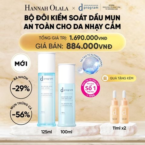  [MỚI] COMBO NƯỚC DƯỠNG ẨM KIỀM DẦU NGỪA MỤN CHO DA NHẠY CẢM DPROGRAM BALANCING ACNE CARE LOTION 125ML & SỮA DƯỠNG ẨM KIỀM DẦU NGỪA MỤN CHO DA NHẠY CẢM DPROGRAM BALANCING ACNE CARE EMULSION 100ML - DEAL 22 