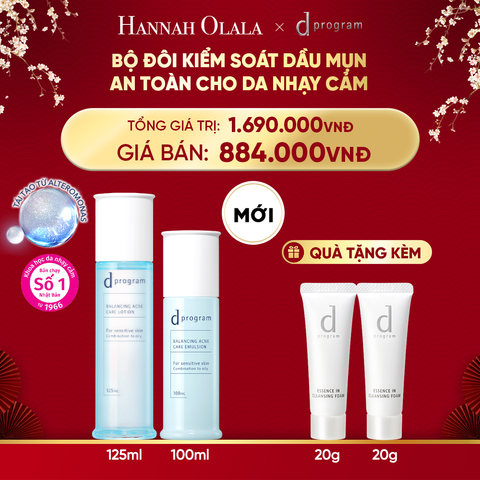  A323_DEAL 22: [MỚI] COMBO NƯỚC DƯỠNG ẨM KIỀM DẦU NGỪA MỤN CHO DA NHẠY CẢM DPROGRAM BALANCING ACNE CARE LOTION 125ML & SỮA DƯỠNG ẨM KIỀM DẦU NGỪA MỤN CHO DA NHẠY CẢM DPROGRAM BALANCING ACNE CARE EMULSION 100ML 