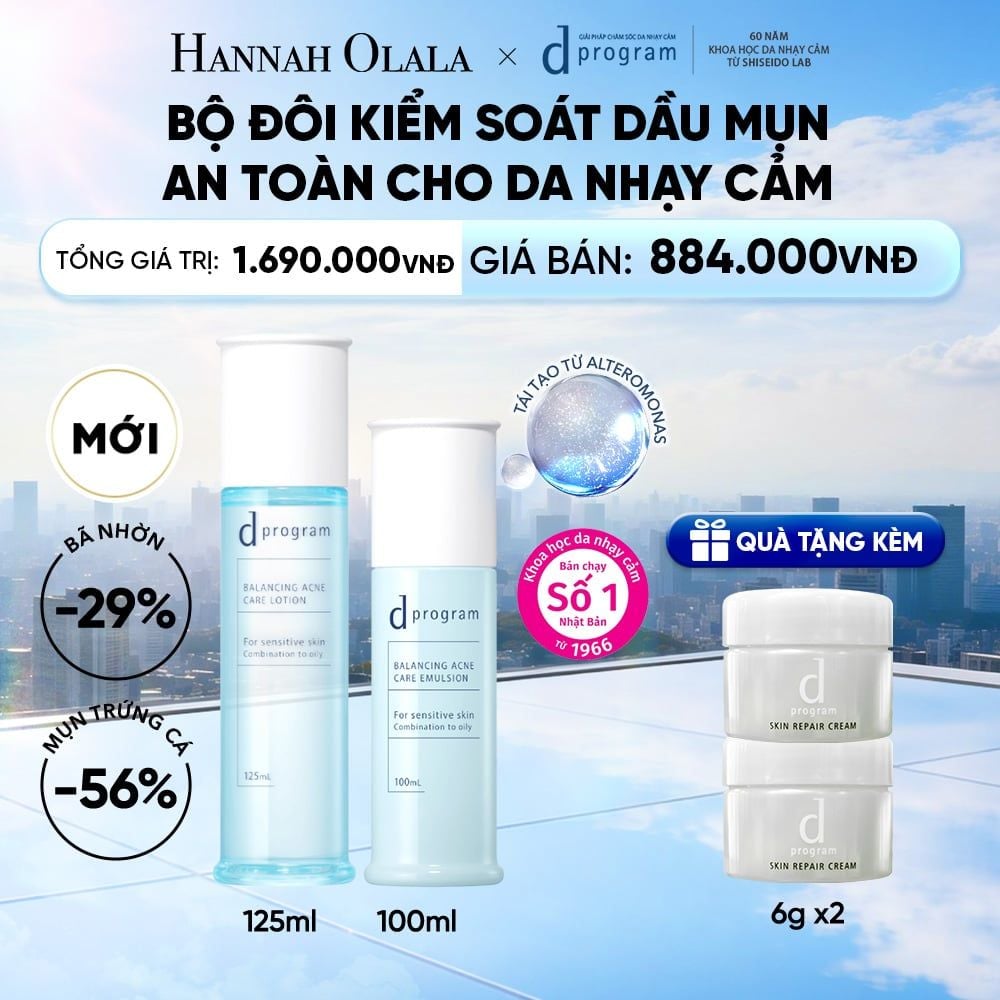  [MỚI] COMBO NƯỚC DƯỠNG ẨM KIỀM DẦU NGỪA MỤN CHO DA NHẠY CẢM DPROGRAM BALANCING ACNE CARE LOTION 125ML & SỮA DƯỠNG ẨM KIỀM DẦU NGỪA MỤN CHO DA NHẠY CẢM DPROGRAM BALANCING ACNE CARE EMULSION 100ML - DEAL 22 