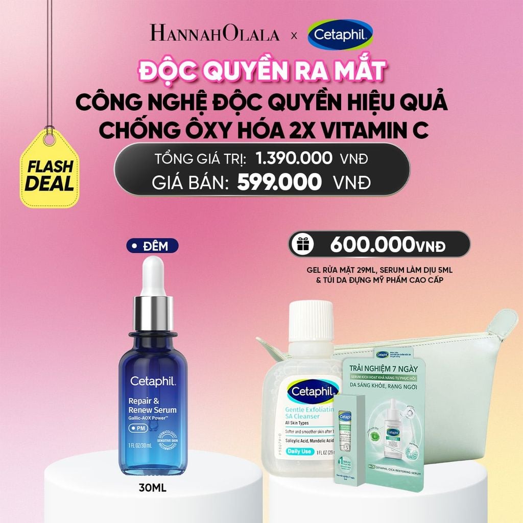 FLASHDEAL 21: SERUM TINH CHẤT DƯỠNG DA CHUYÊN SÂU BAN ĐÊM CETAPHIL REPAIR & RENEW 30ML_ A1949 