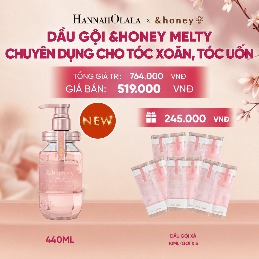  [NEW] DẦU GỘI &HONEY MELTY SUÔN MƯỢT VÀO NẾP CHUYÊN DỤNG CHO TÓC XOĂN, TÓC UỐN - A733 