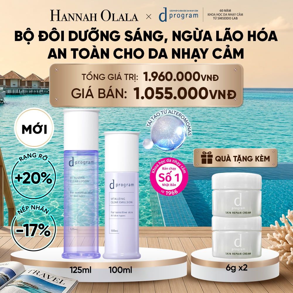  [MỚI] COMBO NƯỚC DƯỠNG ẨM SÁNG DA, CHĂM SÓC DA NHẠY CẢM & HỖ TRỢ NGĂN LÃO HÓA DPROGRAM VITALIZING CLEAR LOTION 125ML & SỮA DƯỠNG SÁNG DA, CHĂM SÓC DA NHẠY CẢM & HỖ TRỢ NGĂN LÃO HÓA DPROGRAM VITALIZING CLEAR EMULSION 100ML - DEAL 23_ D2114 
