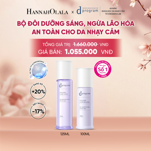  [MỚI] COMBO NƯỚC DƯỠNG ẨM SÁNG DA, CHĂM SÓC DA NHẠY CẢM & HỖ TRỢ NGĂN LÃO HÓA DPROGRAM VITALIZING CLEAR LOTION 125ML & SỮA DƯỠNG SÁNG DA, CHĂM SÓC DA NHẠY CẢM & HỖ TRỢ NGĂN LÃO HÓA DPROGRAM VITALIZING CLEAR EMULSION 100ML - DEAL 23 - A2242 