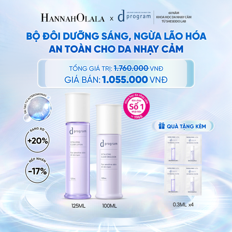  [MỚI] COMBO NƯỚC DƯỠNG ẨM SÁNG DA, CHĂM SÓC DA NHẠY CẢM & HỖ TRỢ NGĂN LÃO HÓA DPROGRAM VITALIZING CLEAR LOTION 125ML & SỮA DƯỠNG SÁNG DA, CHĂM SÓC DA NHẠY CẢM & HỖ TRỢ NGĂN LÃO HÓA DPROGRAM VITALIZING CLEAR EMULSION 100ML - DEAL 23 - C51 
