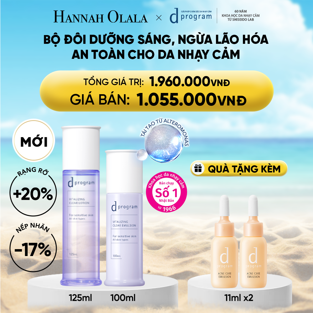  DEAL 23: [MỚI] COMBO NƯỚC DƯỠNG ẨM SÁNG DA, CHĂM SÓC DA NHẠY CẢM & HỖ TRỢ NGĂN LÃO HÓA DPROGRAM VITALIZING CLEAR LOTION 125ML & SỮA DƯỠNG SÁNG DA, CHĂM SÓC DA NHẠY CẢM & HỖ TRỢ NGĂN LÃO HÓA DPROGRAM VITALIZING CLEAR EMULSION 100ML 