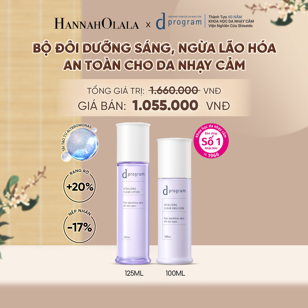  [MỚI] COMBO NƯỚC DƯỠNG ẨM SÁNG DA, CHĂM SÓC DA NHẠY CẢM & HỖ TRỢ NGĂN LÃO HÓA DPROGRAM VITALIZING CLEAR LOTION 125ML & SỮA DƯỠNG SÁNG DA, CHĂM SÓC DA NHẠY CẢM & HỖ TRỢ NGĂN LÃO HÓA DPROGRAM VITALIZING CLEAR EMULSION 100ML - DEAL 23 - A1257 