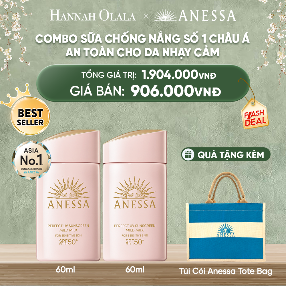  D2002_DEAL 23: COMBO KEM CHỐNG NẮNG DẠNG SỮA DƯỠNG DA DỊU NHẸ AN TOÀN CHO DA NHẠY CẢM VÀ TRẺ EM ANESSA MILD MILK SPF50+ PA++++ 60MLX2 