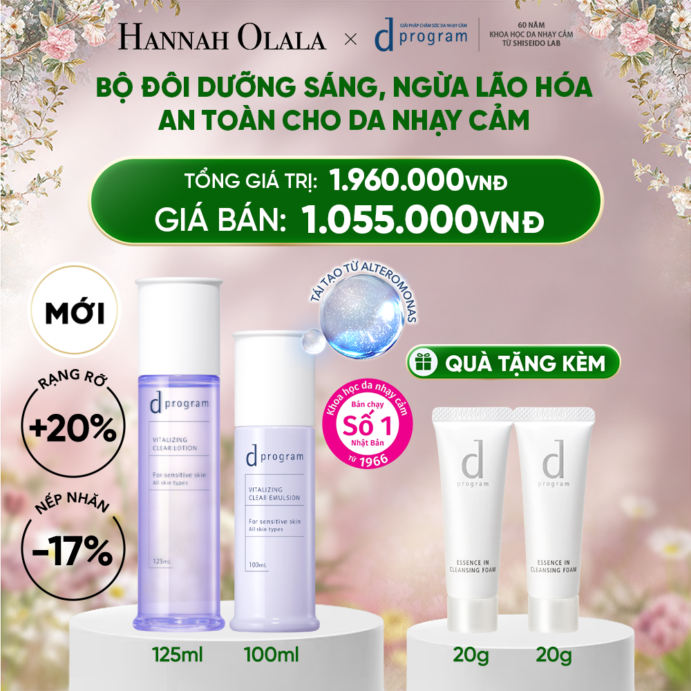  DEAL 23: [MỚI] COMBO NƯỚC DƯỠNG ẨM SÁNG DA, CHĂM SÓC DA NHẠY CẢM & HỖ TRỢ NGĂN LÃO HÓA DPROGRAM VITALIZING CLEAR LOTION 125ML & SỮA DƯỠNG SÁNG DA, CHĂM SÓC DA NHẠY CẢM & HỖ TRỢ NGĂN LÃO HÓA DPROGRAM VITALIZING CLEAR EMULSION 100ML 