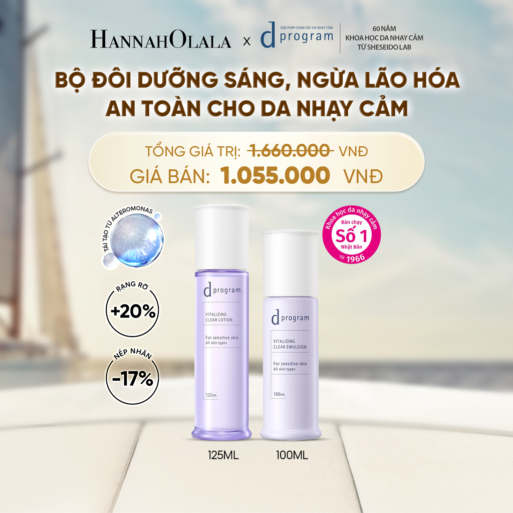  [MỚI] COMBO NƯỚC DƯỠNG ẨM SÁNG DA, CHĂM SÓC DA NHẠY CẢM & HỖ TRỢ NGĂN LÃO HÓA DPROGRAM VITALIZING CLEAR LOTION 125ML & SỮA DƯỠNG SÁNG DA, CHĂM SÓC DA NHẠY CẢM & HỖ TRỢ NGĂN LÃO HÓA DPROGRAM VITALIZING CLEAR EMULSION 100ML - DEAL 23 