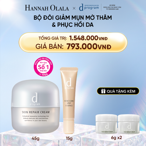  DEAL 23: [MỚI] COMBO ESSENCE GIẢM MỤN VÀ LÀM MỜ VẾT THÂM D PROGRAM ACNE CARE SPOT ESSENCE 15G VÀ KEM DƯỠNG PHỤC HỒI DA MICROBIOME SKIN REPAIR CREAM 45G 