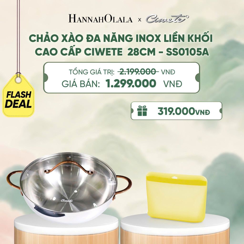  CHẢO XÀO ĐA NĂNG INOX LIỀN KHỐI CAO CẤP CIWETE ROYAL KNIGHT 28CM - SS0105A - DEAL 23 - A2104 
