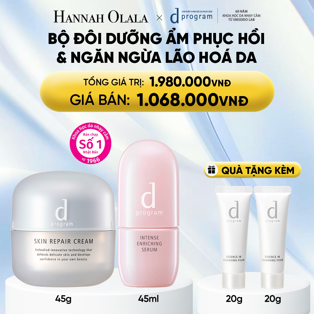  COMBO SERUM GIÚP CẢI THIỆN TÌNH TRẠNG LÃO HÓA SỚM D PROGRAM INTENSE ENRICHING SERUM 45ML & KEM DƯỠNG PHỤC HỒI DA MICROBIOME SKIN REPAIR CREAM 45G - DEAL 23 